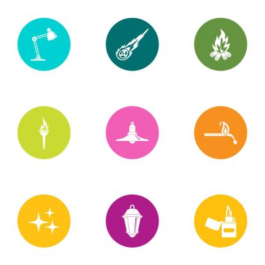 Ahşap yangın Icons set, düz stil