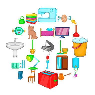 Kat mülkiyeti Icons set, karikatür tarzı