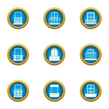 Cam fabrika Icons set, düz stil