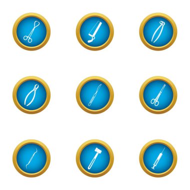 Tıbbi metal simgeleri seti, düz stil