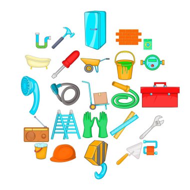 Daire onarım Icons set, karikatür tarzı