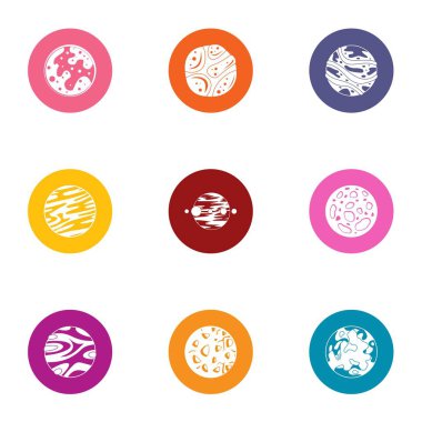 Gezegen sistemi Icons set, düz stil