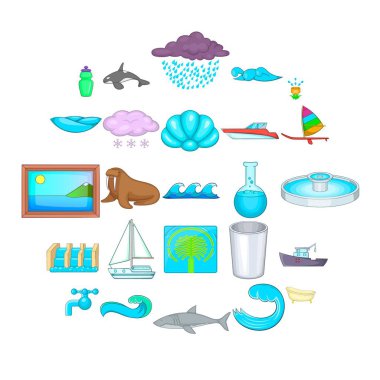 Icons set, karikatür tarzı daldırma