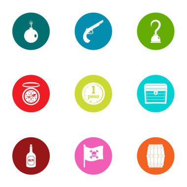 Korsan olay Icons set, düz stil