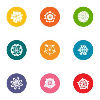Çiçek süsleme Icons set, düz stil