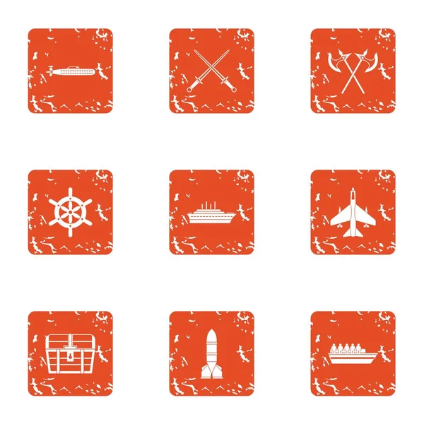 Military industry icons set, grunge style
