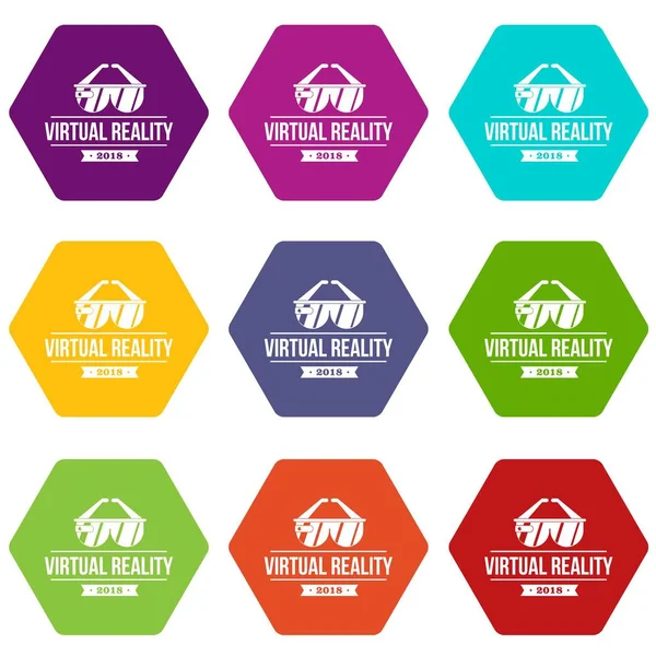 Virtual Reality Icons Set Coloful Isolated White Web — Stock Vector