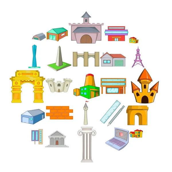 Conjunto de ícones de arquitetura, estilo cartoon — Vetor de Stock