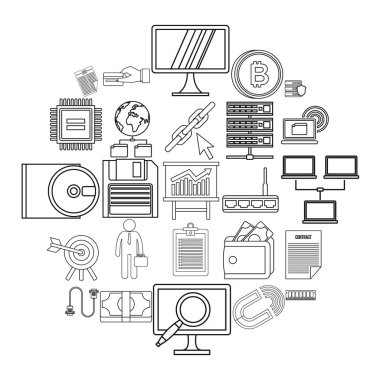 Yatırımcı Icons set, anahat stili