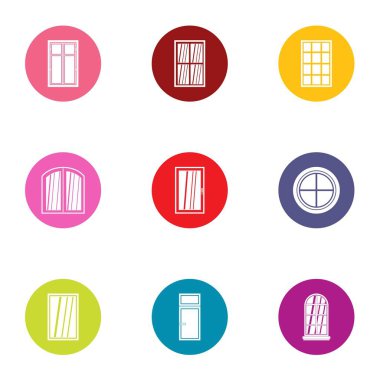 Fransız balkonu simgeler ayarla, stil düz