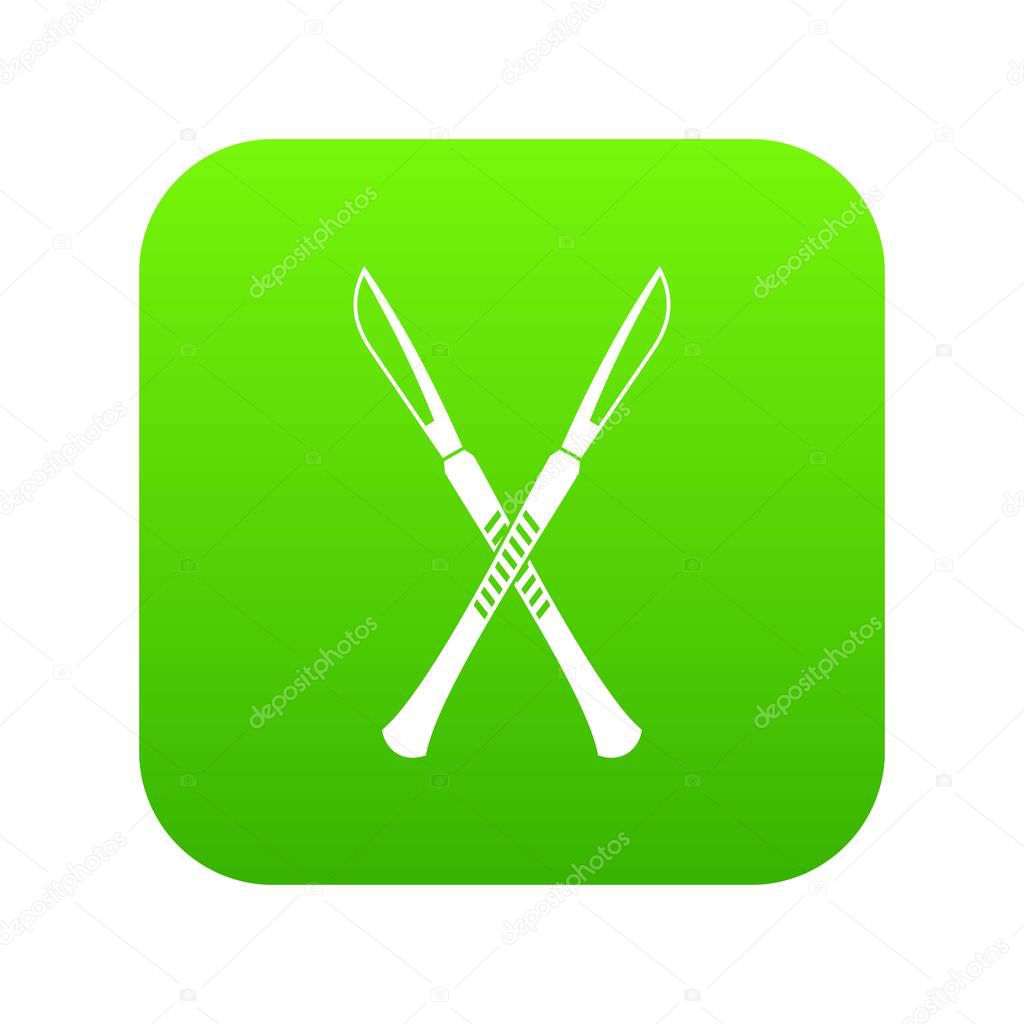 Surgeon scalpels icon digital green