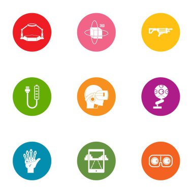 Yapay dünya Icons set, düz stil