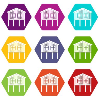 9 vektör Tepedeki ev Icons set