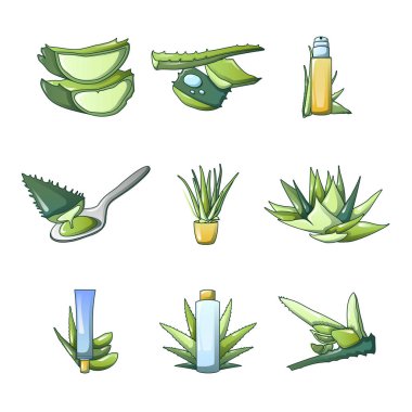Aloe vera simge seti, karikatür tarzı