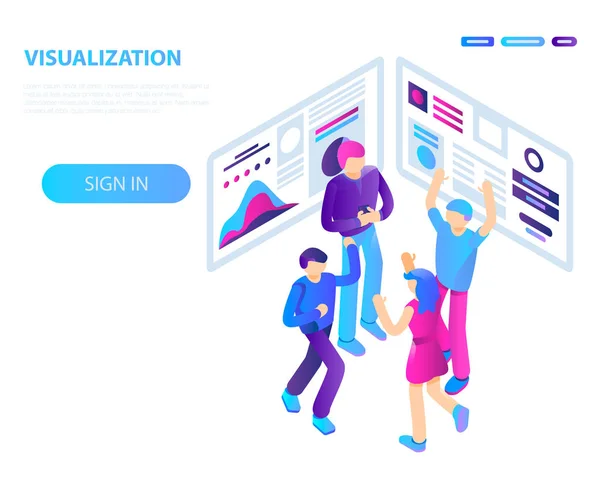 チームワークの可視化概念のバック グラウンド、アイソメ図スタイル — ストックベクタ