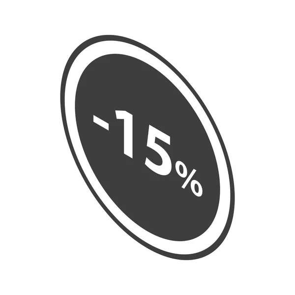 Menos 15 por cento ícone de emblema preto venda, estilo isométrico — Vetor de Stock