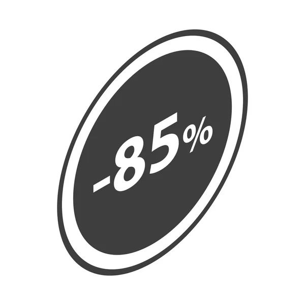 Menos 85 por cento ícone de emblema preto venda, estilo isométrico — Vetor de Stock