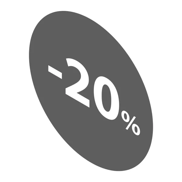 Minus 20 procent sprzedaży czarny godło ikona, izometryczny styl — Wektor stockowy
