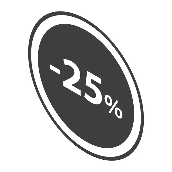 Menos 25 por cento ícone de emblema preto venda, estilo isométrico — Vetor de Stock