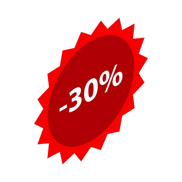 Minus 30 percent sale red emblem icon, isometric style — Stock Vector
