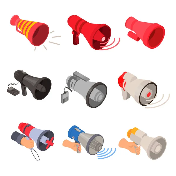 Conjunto de ícones de megafone, estilo isométrico —  Vetores de Stock