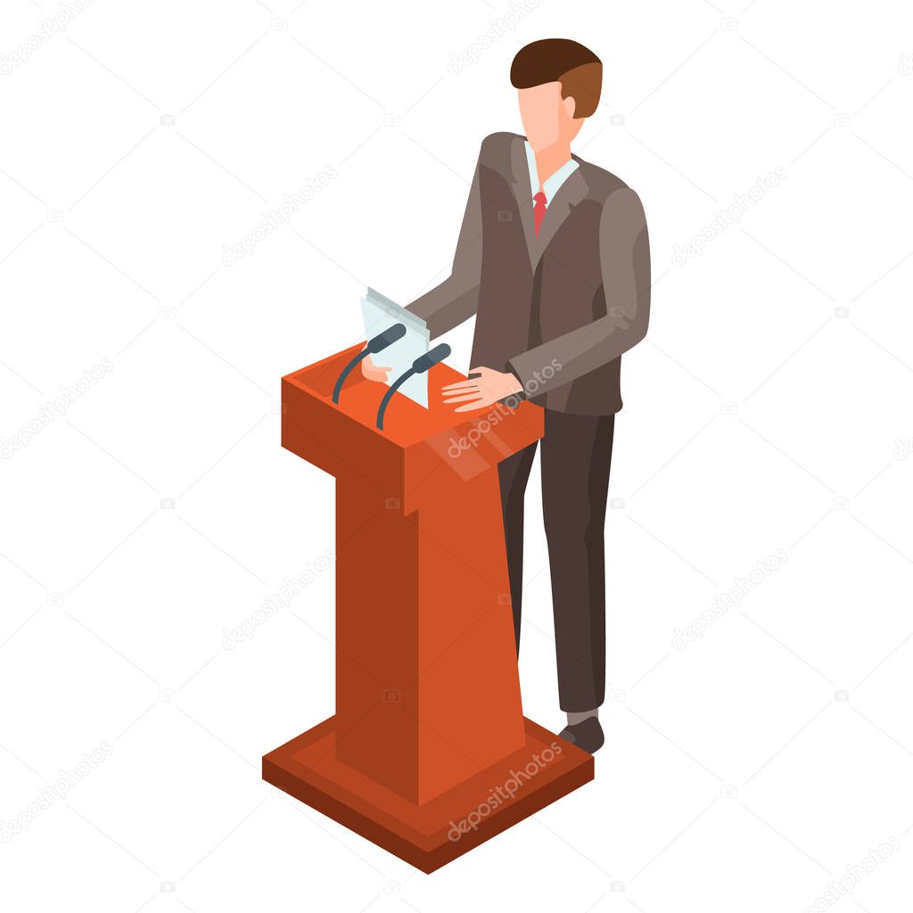 Man at political debate icon, isometric style