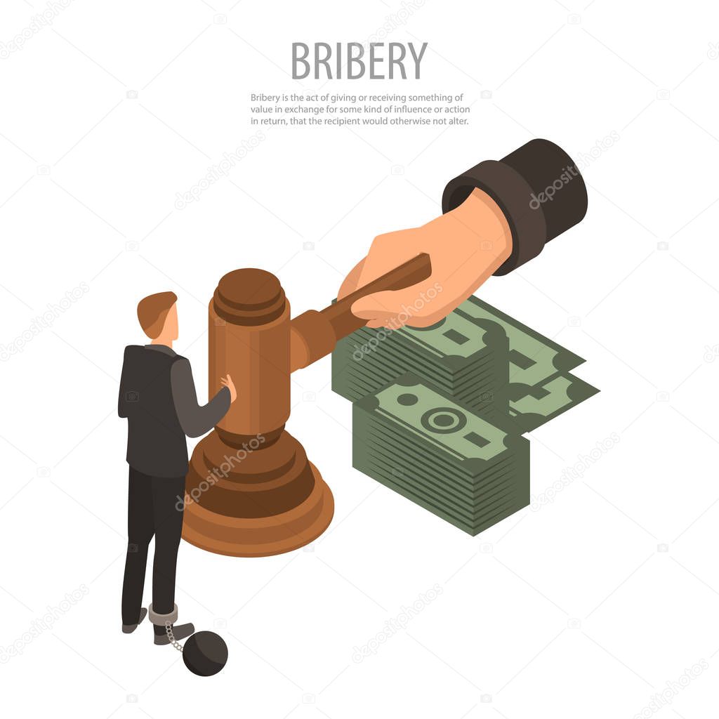 Judge bribery concept background, isometric style