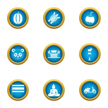 Asie simgeler ayarla, stil düz