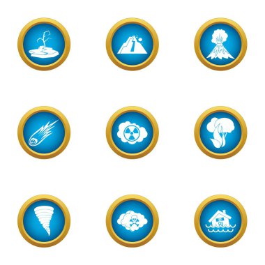 Radyo tehlike Icons set, düz stil