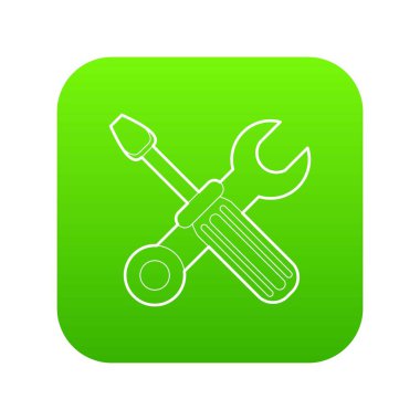 Çapraz tornavida ve İngiliz anahtarı simgesi yeşil vektör