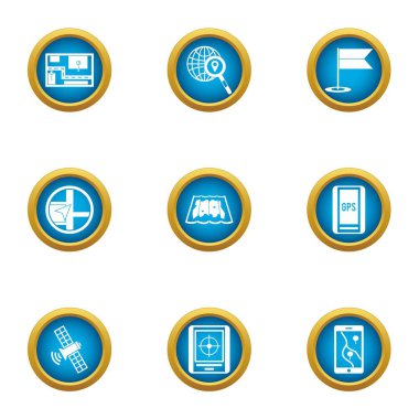 Uydu Park Icons set, düz stil