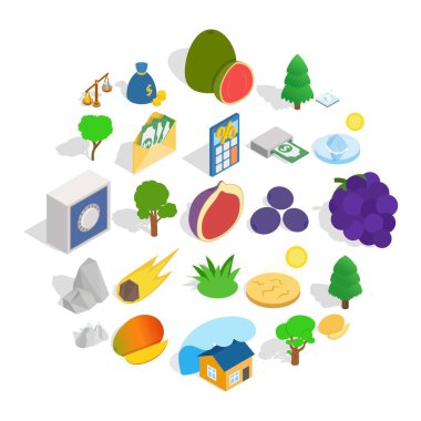 Doğa insanlar Icons set, izometrik stil olmadan