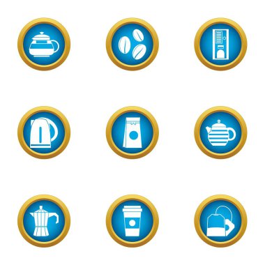 Çay Icons set transfer etme, düz stil