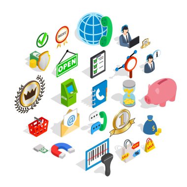 Finans Merkezi Icons set, izometrik stili