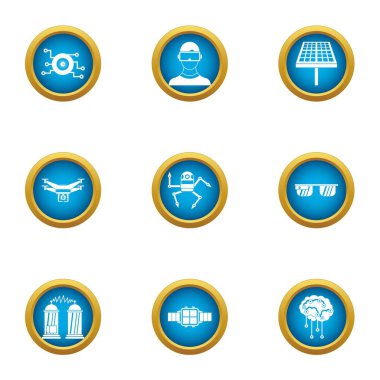 Enerji oyun Icons set, düz stil