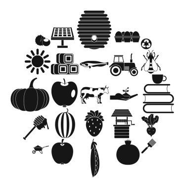 Özel çiftlik Icons set, basit tarzı