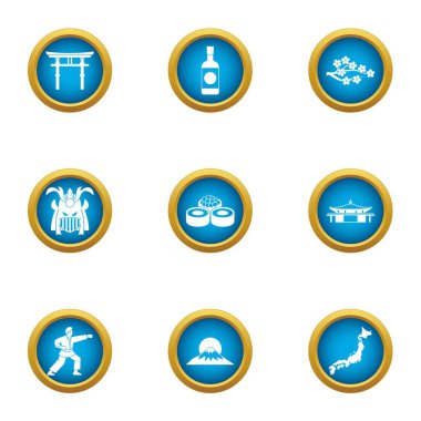 Yolculuk Japonya Icons set, düz stil