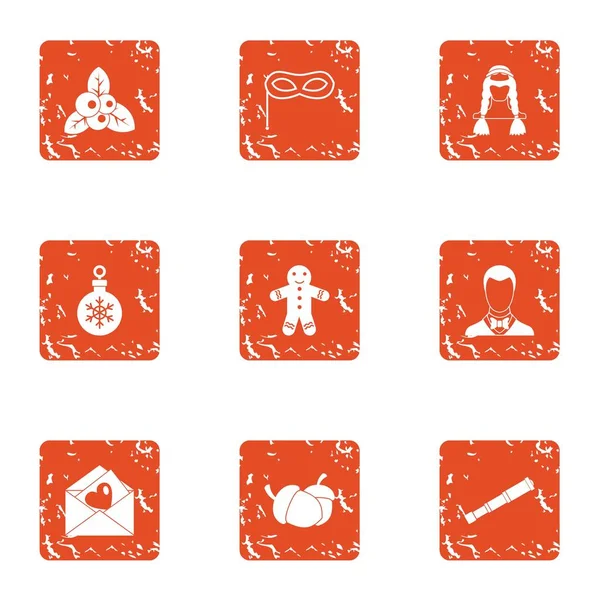Conjunto de iconos de tarjeta de felicitación, estilo grunge — Vector de stock