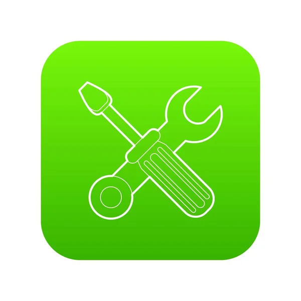 Gekruiste schroevendraaier en moersleutel pictogram groen vector — Stockvector