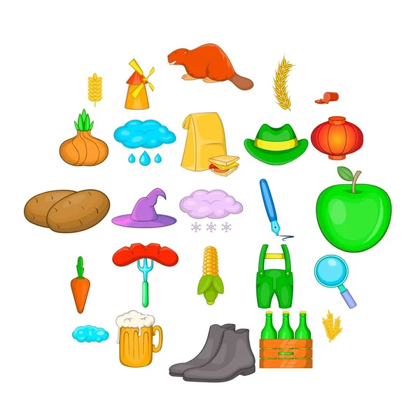 Conjunto de iconos de otoño, estilo de dibujos animados — Vector de stock