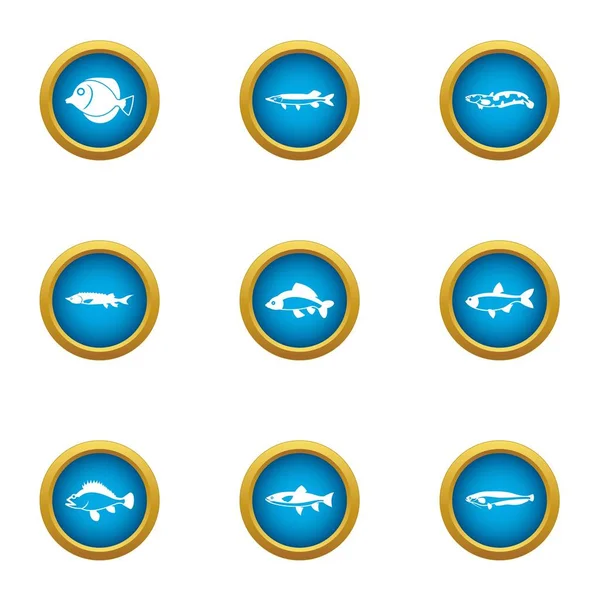 Fish out icons set, flat style — Stock Vector