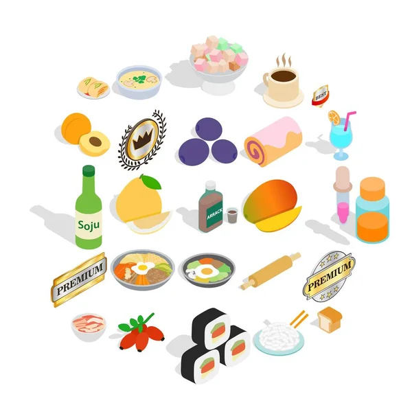 Comida com conjunto de ícones de vitamina, estilo isométrico —  Vetores de Stock