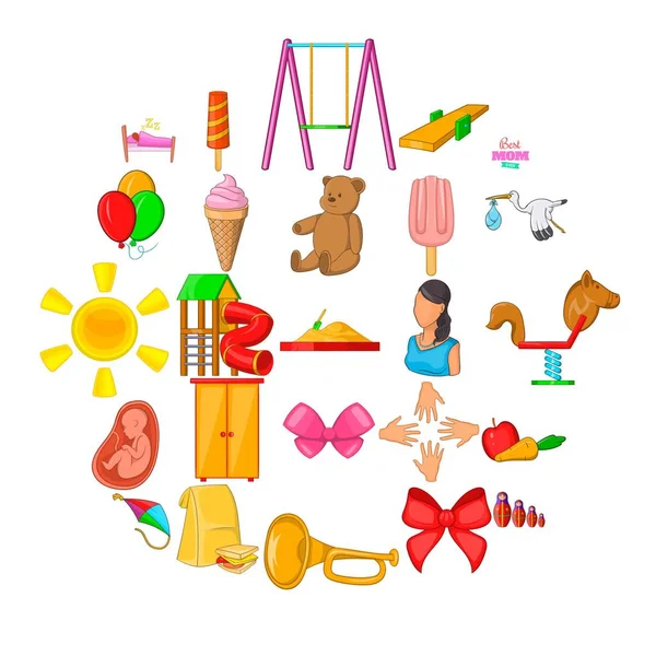 Conjunto de ícones de bem-estar, estilo cartoon —  Vetores de Stock
