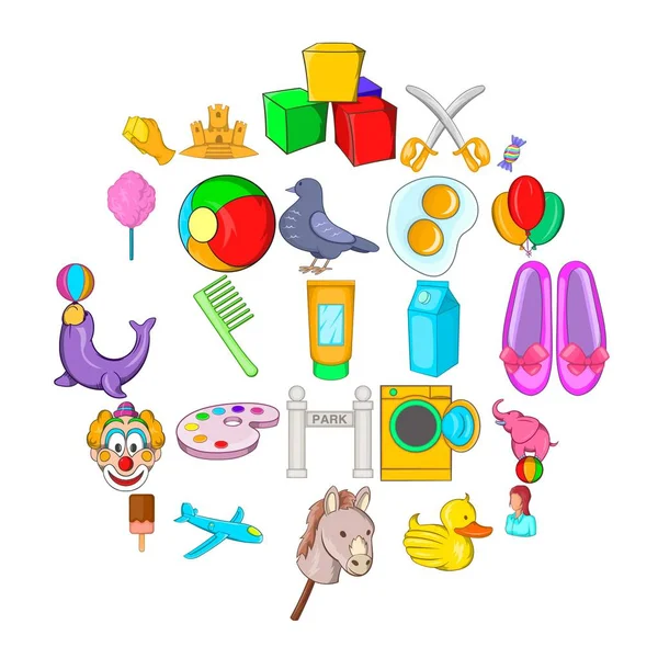 Babysitter icone set, stile cartone animato — Vettoriale Stock
