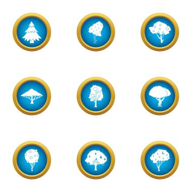 Yeşil ağaç Icons set, düz stil