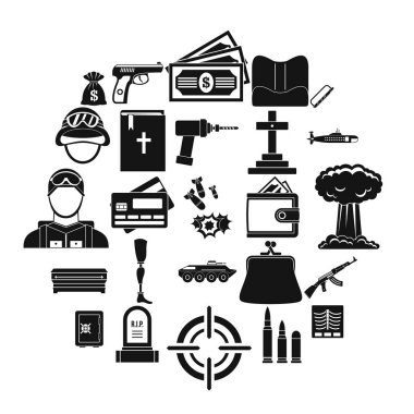 Savaş Icons set, basit tarzı açığa