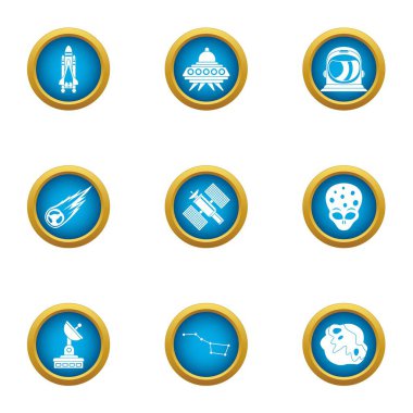 Uzay Icons set, düz stil tehdidi