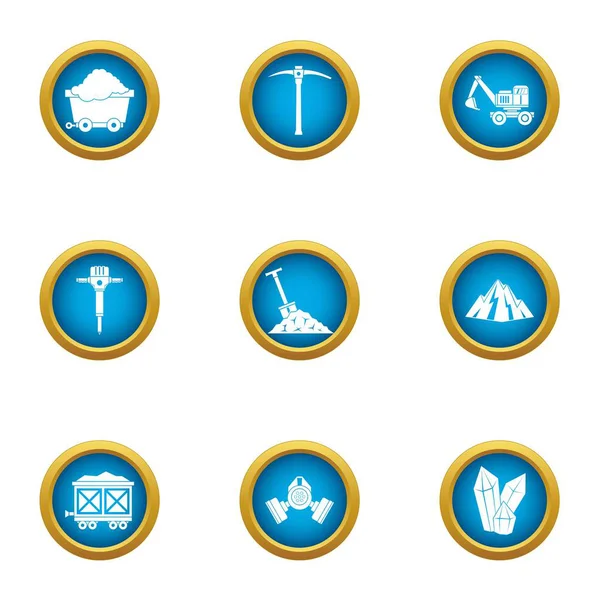 Mineral resource icons set, flat style — Stock Vector