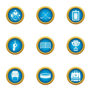 Hokey oyun Icons set, düz stil
