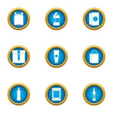 Malzeme Icons set paketleme, düz stil